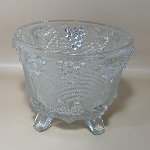 Vintage Embossed Glass Footed Candy Dish Grapes And Vines